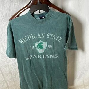 Vintage Michigan State‎ Spartans green and white cotton tee single stitch Medium